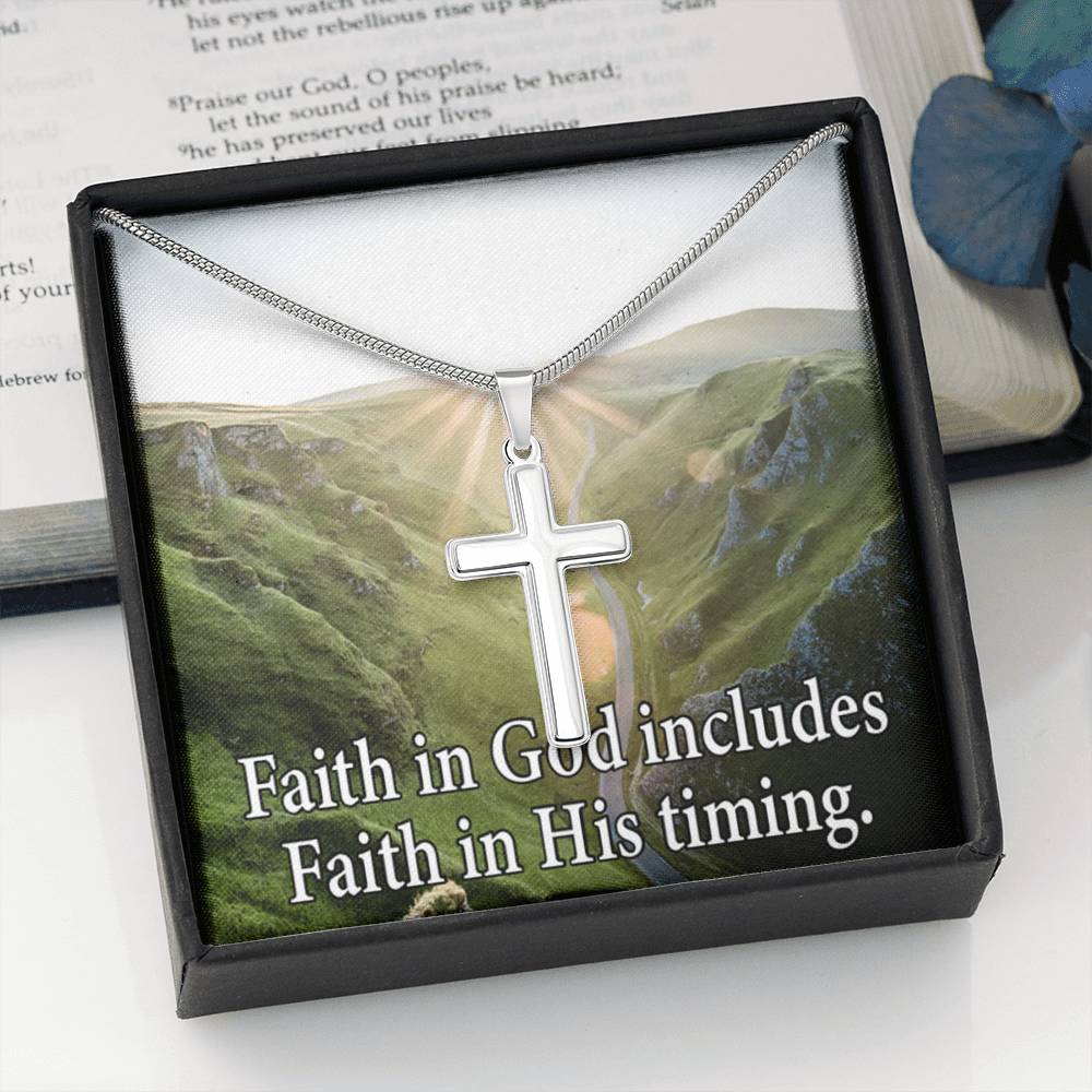 Scripture Card Faith In God's Timing Inspirational Cross Card Necklace w Stainless Steel Pendant-Express Your Love Gifts