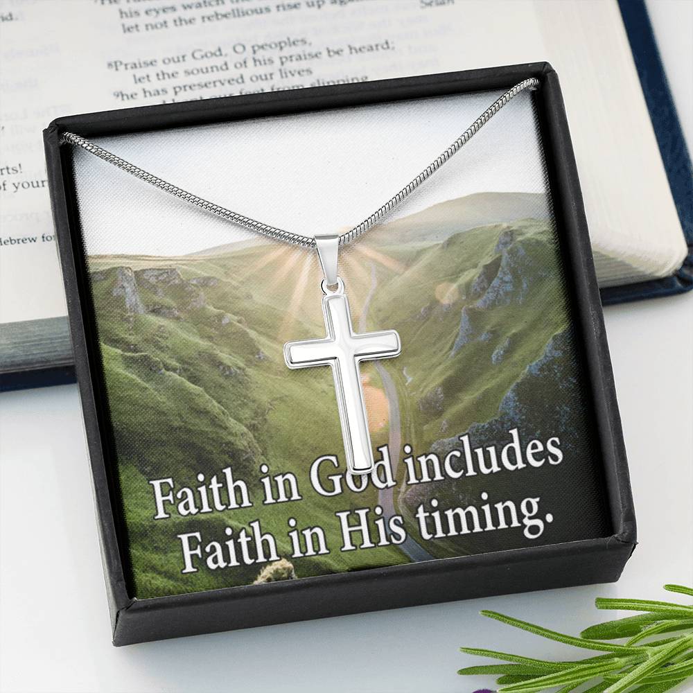 Scripture Card Faith In God's Timing Inspirational Cross Card Necklace w Stainless Steel Pendant-Express Your Love Gifts