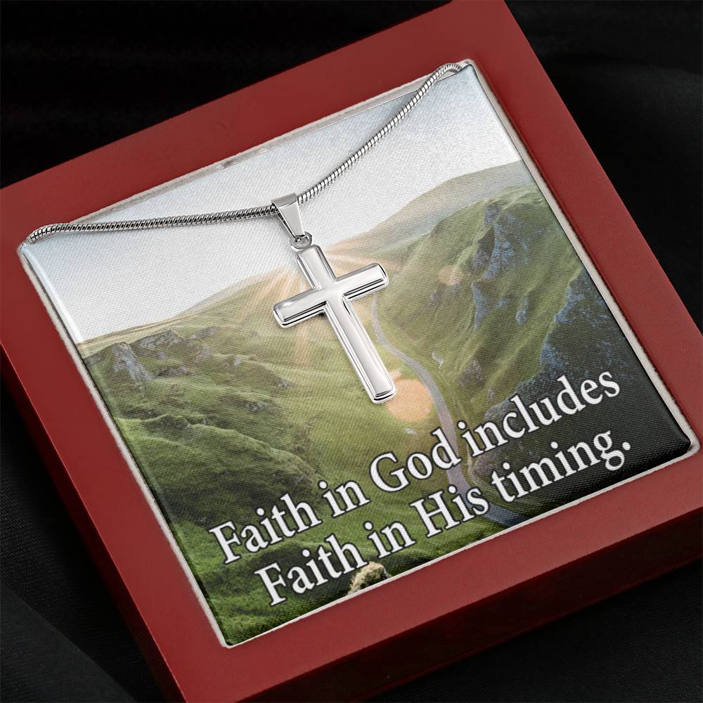 Scripture Card Faith In God's Timing Inspirational Cross Card Necklace w Stainless Steel Pendant-Express Your Love Gifts
