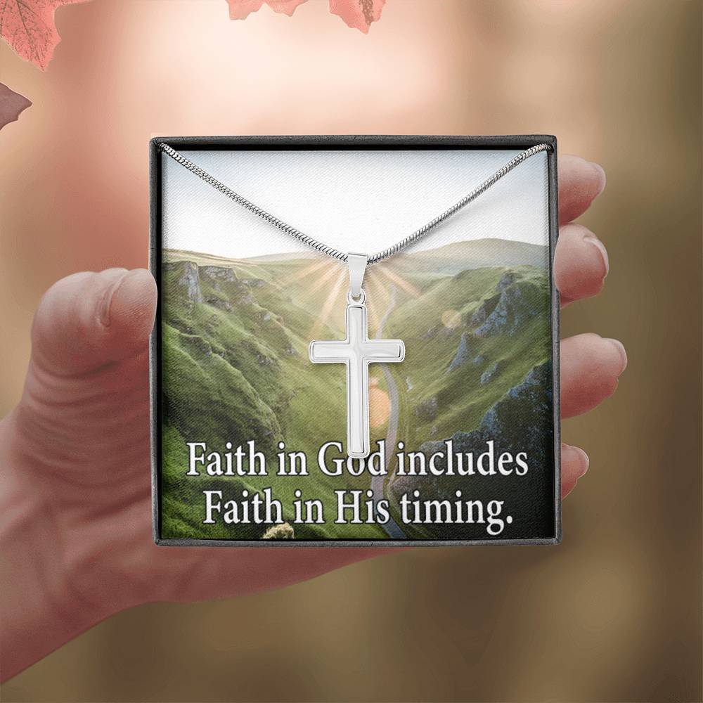 Scripture Card Faith In God's Timing Inspirational Cross Card Necklace w Stainless Steel Pendant-Express Your Love Gifts