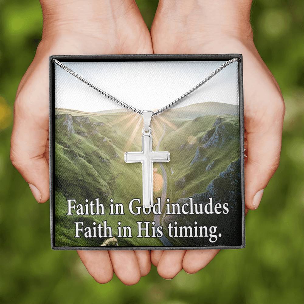 Scripture Card Faith In God's Timing Inspirational Cross Card Necklace w Stainless Steel Pendant-Express Your Love Gifts