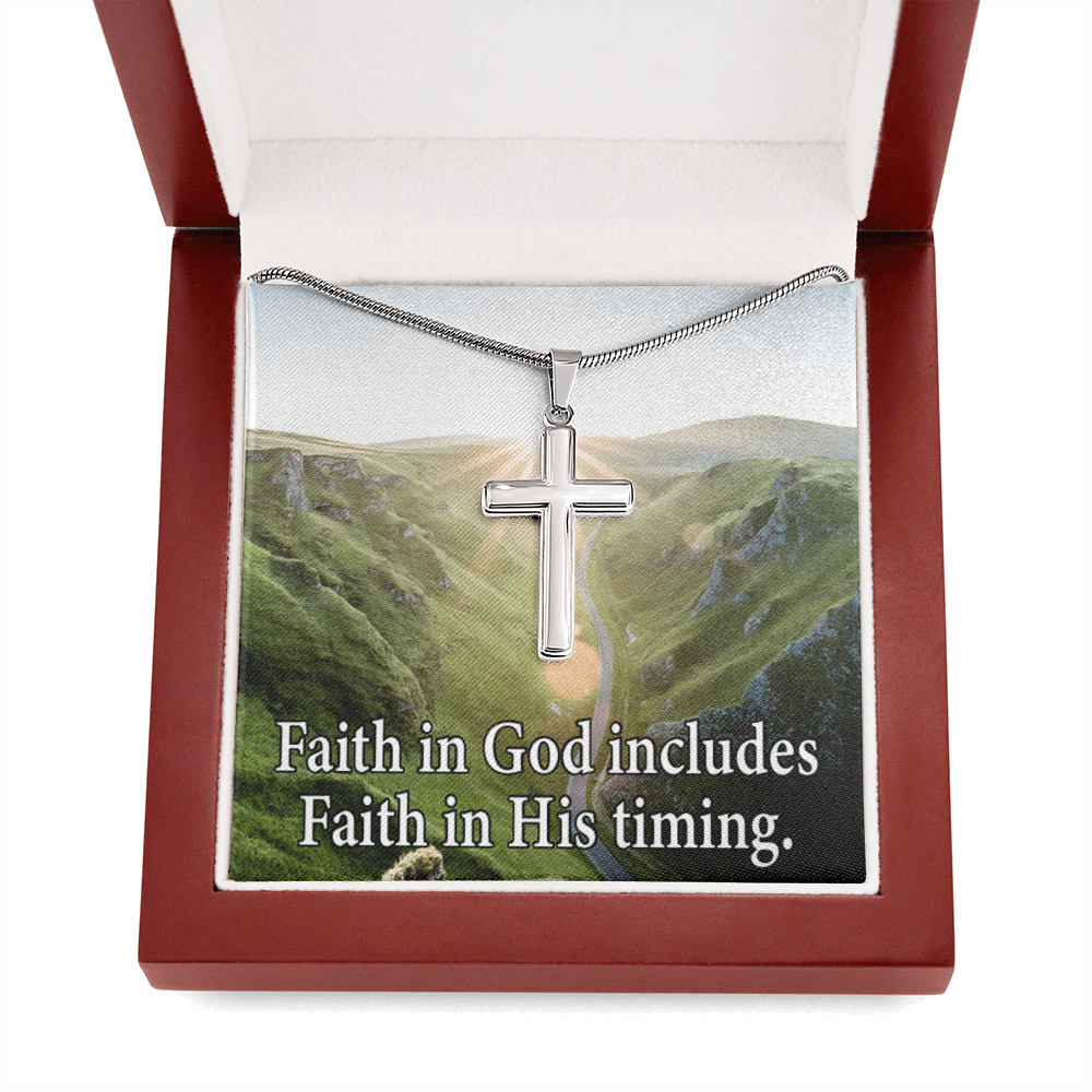 Scripture Card Faith In God's Timing Inspirational Cross Card Necklace w Stainless Steel Pendant-Express Your Love Gifts