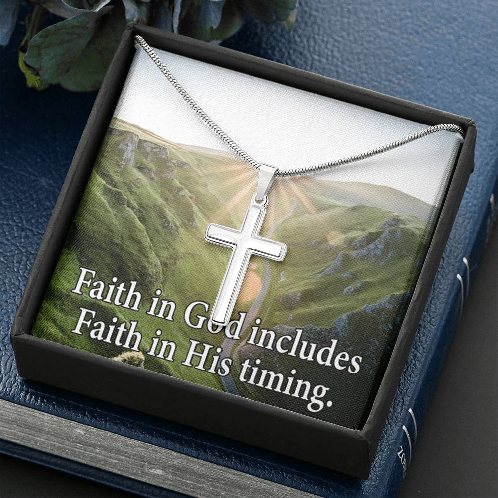 Scripture Card Faith In God's Timing Inspirational Cross Card Necklace w Stainless Steel Pendant-Express Your Love Gifts