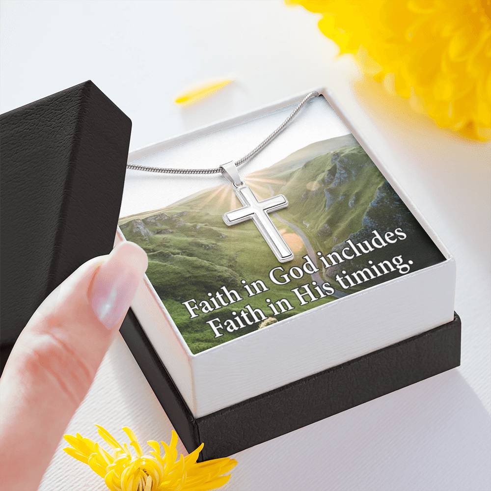 Scripture Card Faith In God's Timing Inspirational Cross Card Necklace w Stainless Steel Pendant-Express Your Love Gifts