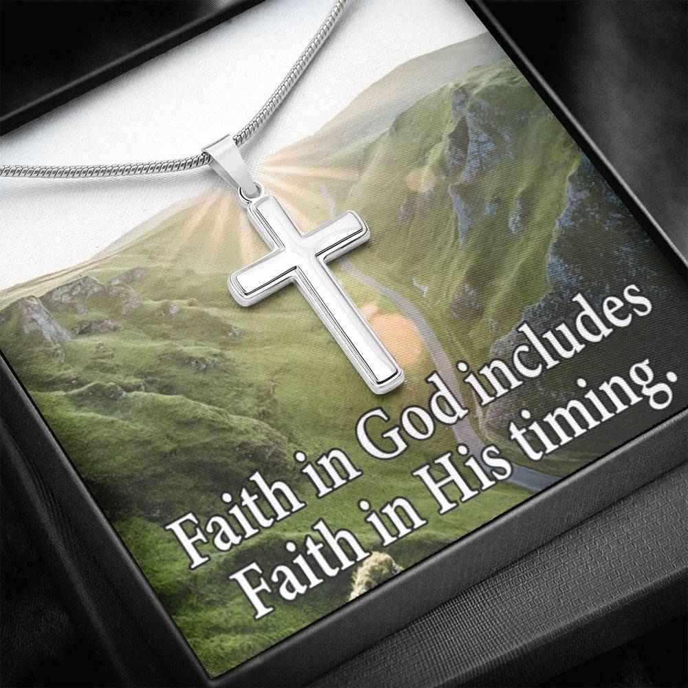 Scripture Card Faith In God's Timing Inspirational Cross Card Necklace w Stainless Steel Pendant-Express Your Love Gifts