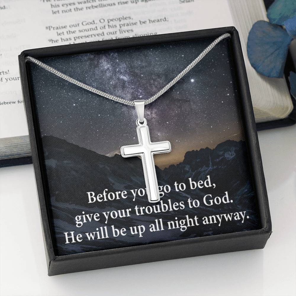 Scripture Card Give Your Troubles to God Cross Card Necklace w Stainless Steel Pendant-Express Your Love Gifts