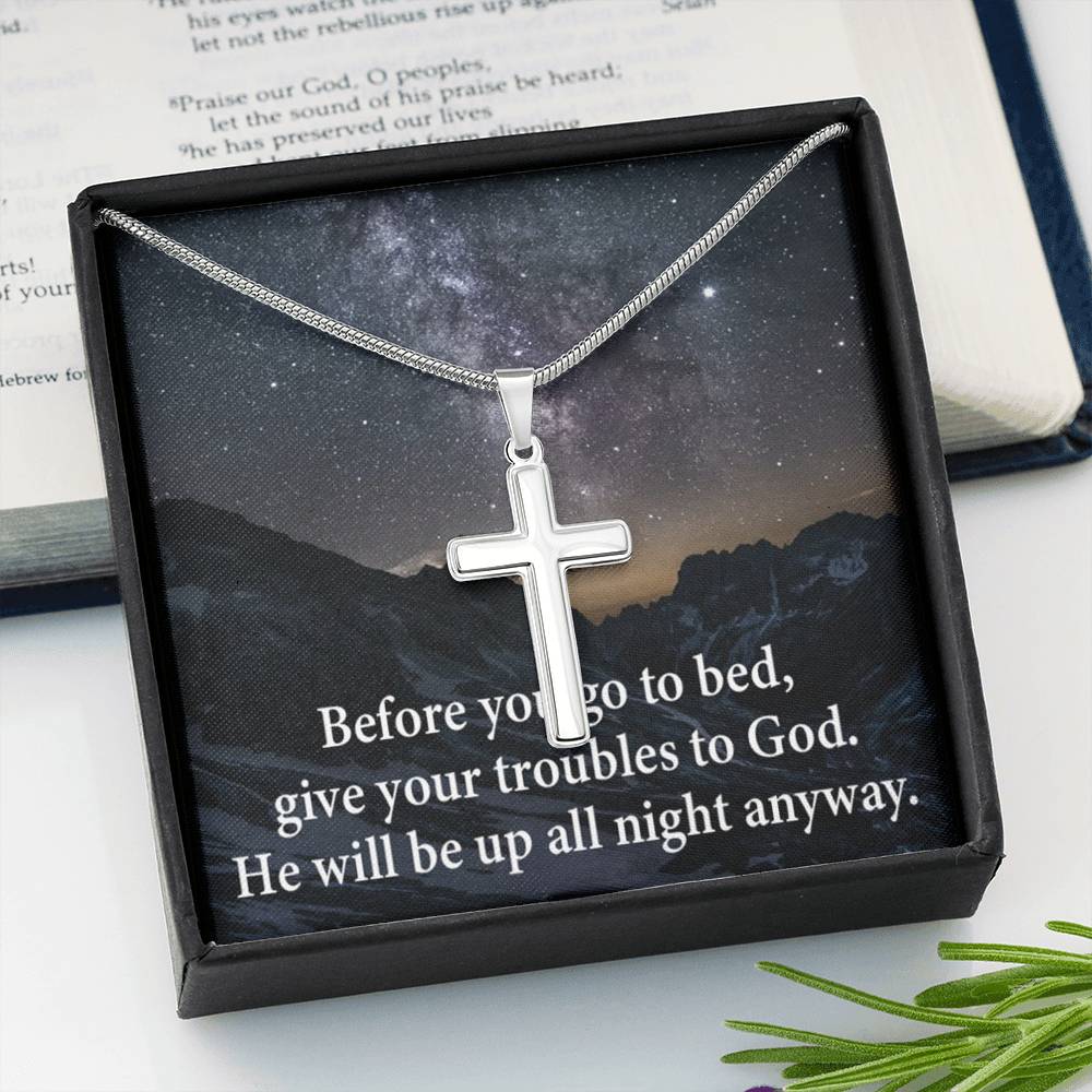 Scripture Card Give Your Troubles to God Cross Card Necklace w Stainless Steel Pendant-Express Your Love Gifts