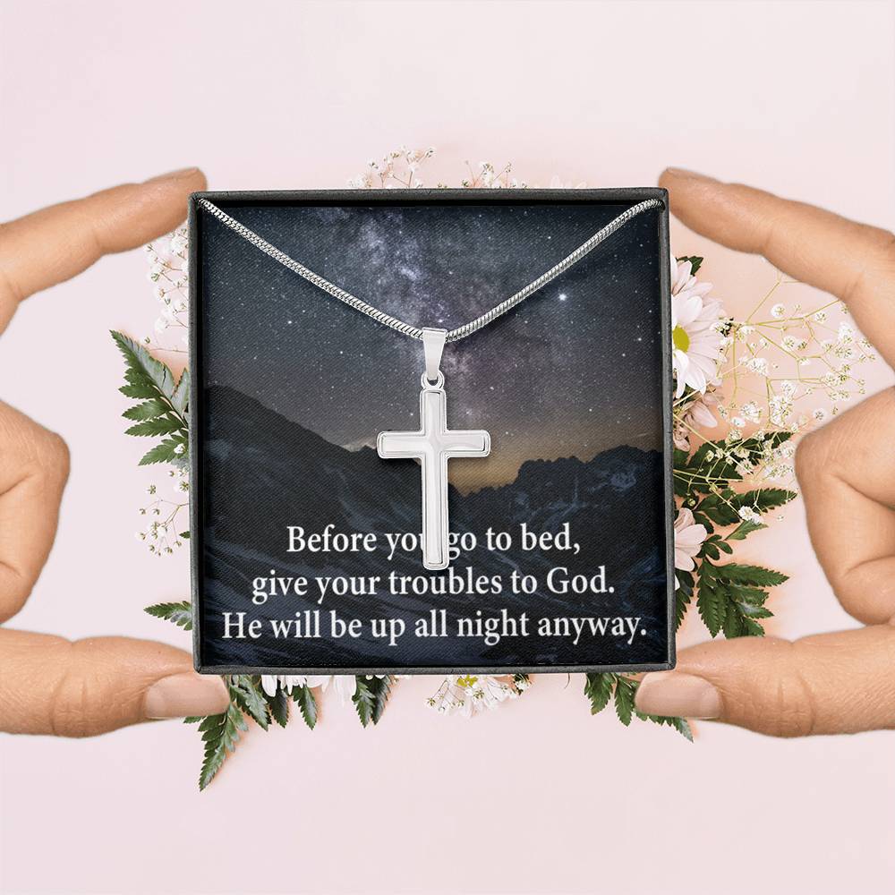 Scripture Card Give Your Troubles to God Cross Card Necklace w Stainless Steel Pendant-Express Your Love Gifts