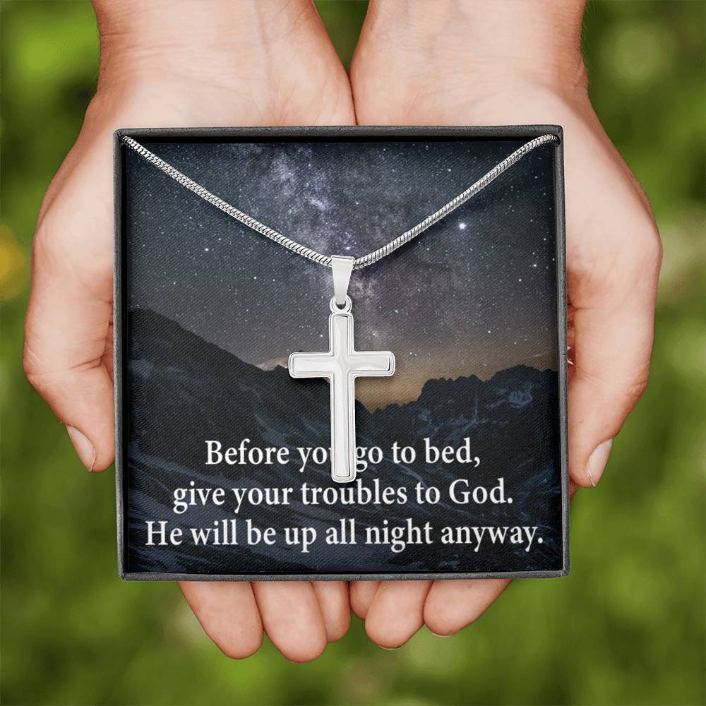 Scripture Card Give Your Troubles to God Cross Card Necklace w Stainless Steel Pendant-Express Your Love Gifts