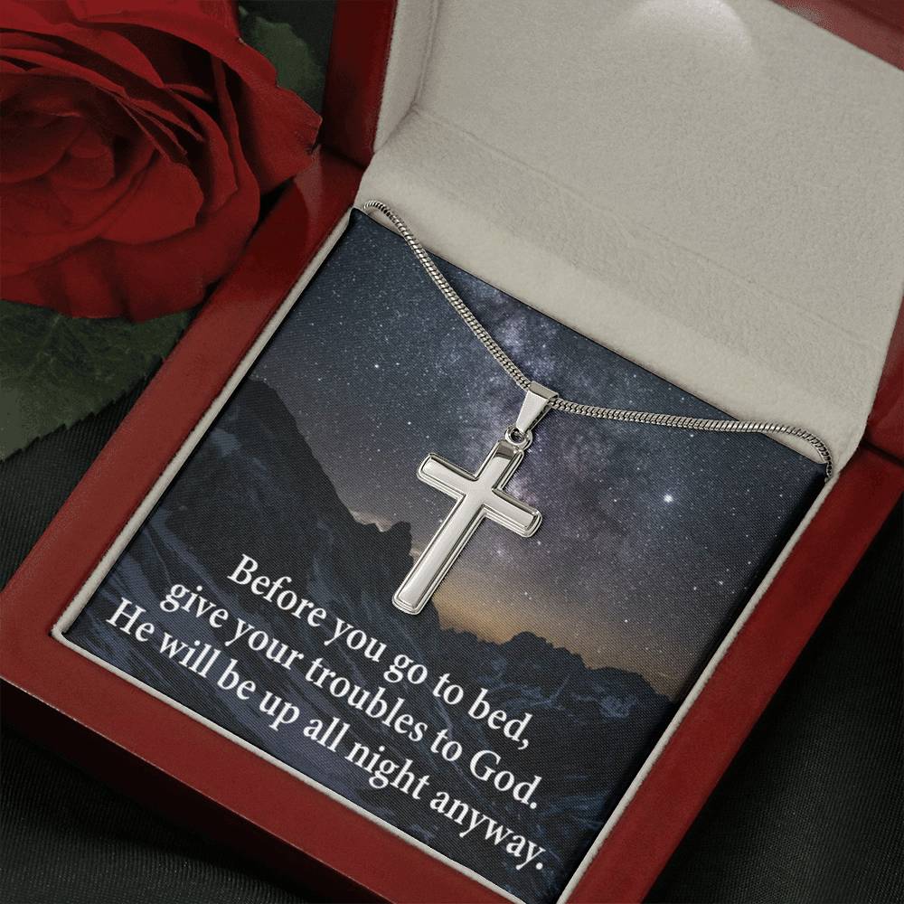 Scripture Card Give Your Troubles to God Cross Card Necklace w Stainless Steel Pendant-Express Your Love Gifts