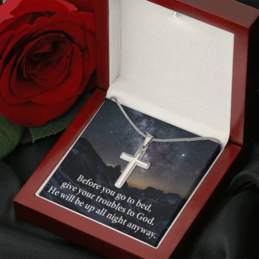 Scripture Card Give Your Troubles to God Cross Card Necklace w Stainless Steel Pendant-Express Your Love Gifts
