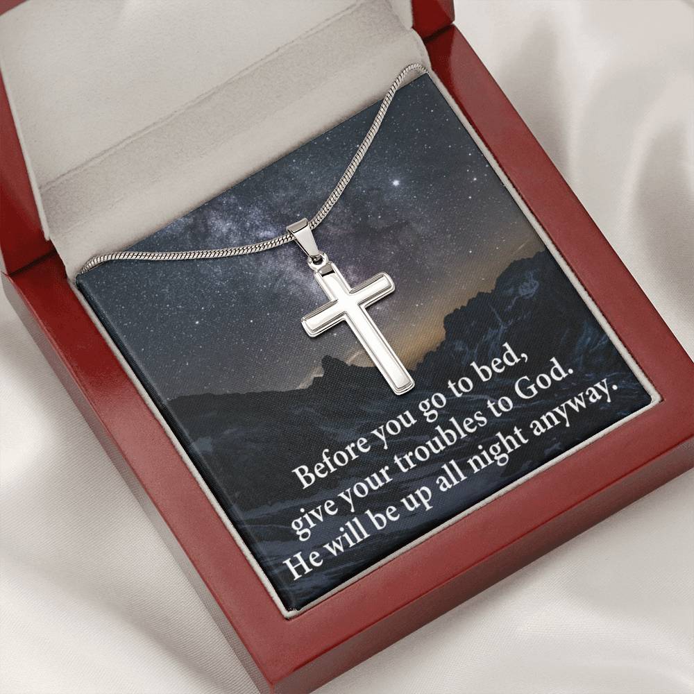 Scripture Card Give Your Troubles to God Cross Card Necklace w Stainless Steel Pendant-Express Your Love Gifts