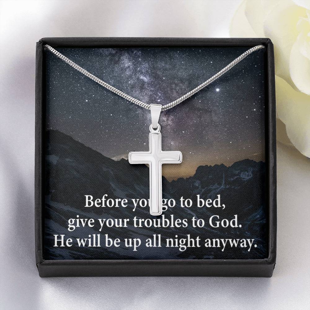 Scripture Card Give Your Troubles to God Cross Card Necklace w Stainless Steel Pendant-Express Your Love Gifts