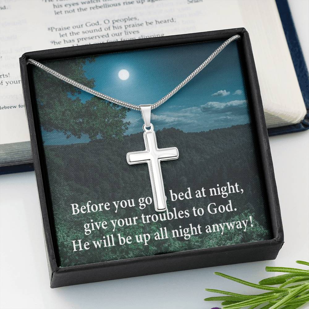 Scripture Card God Has Your Problems Cross Card Necklace w Stainless Steel Pendant Religious Gift-Express Your Love Gifts