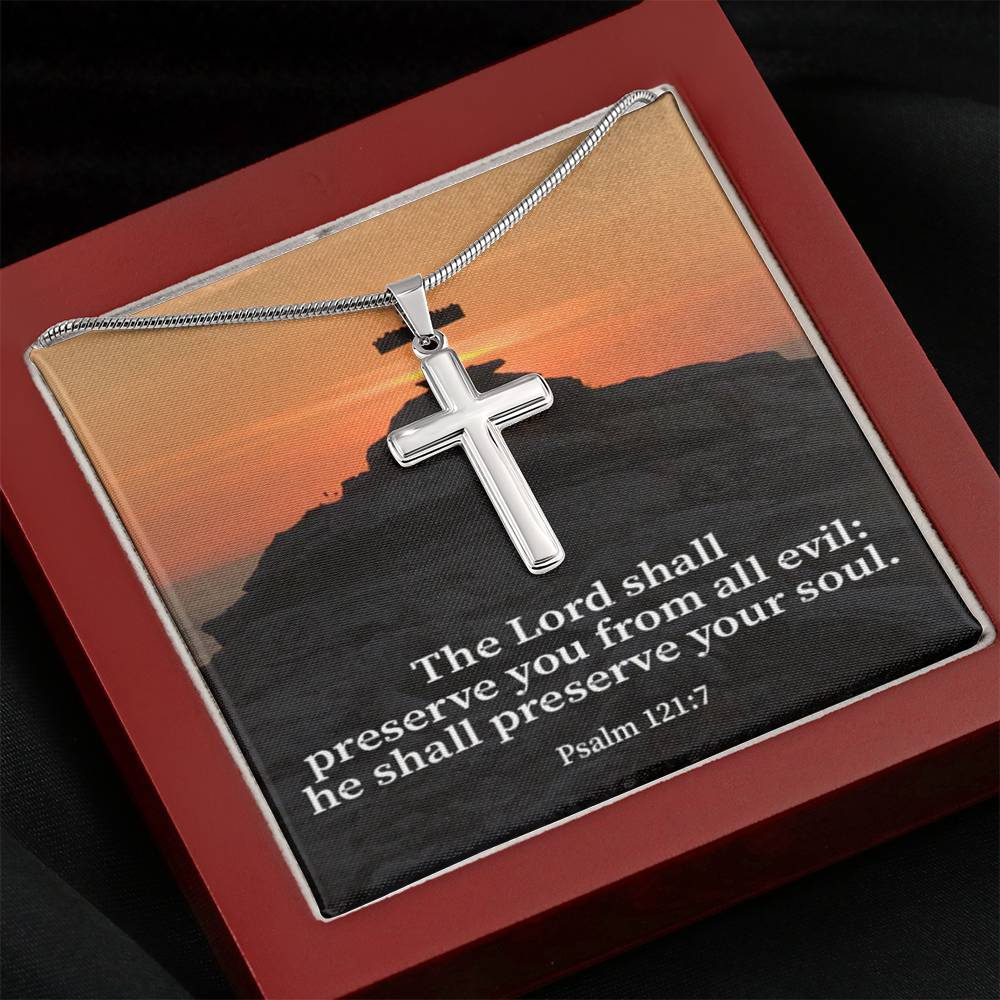 Scripture Card Hope Psalm 121:7 Cross Card Necklace w Stainless Steel Pendant Religious Gift-Express Your Love Gifts