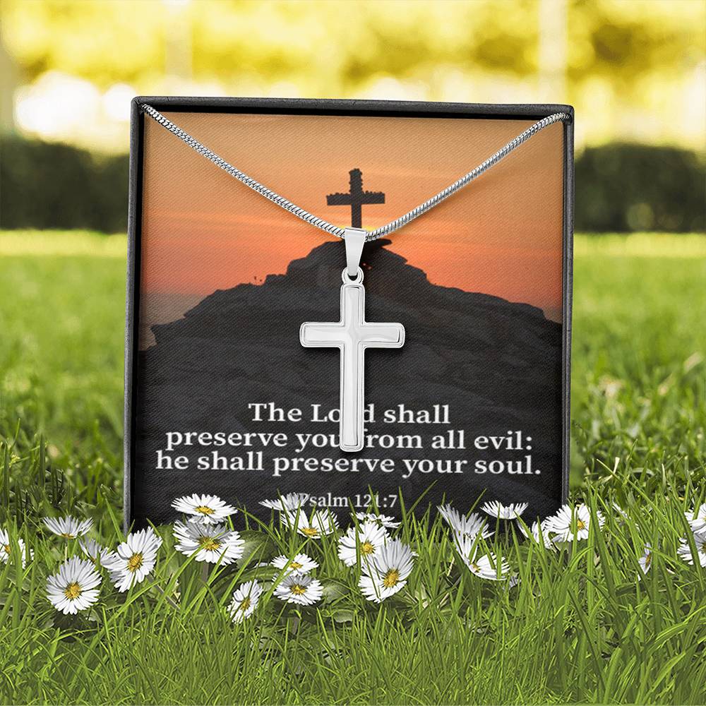 Scripture Card Hope Psalm 121:7 Cross Card Necklace w Stainless Steel Pendant Religious Gift-Express Your Love Gifts