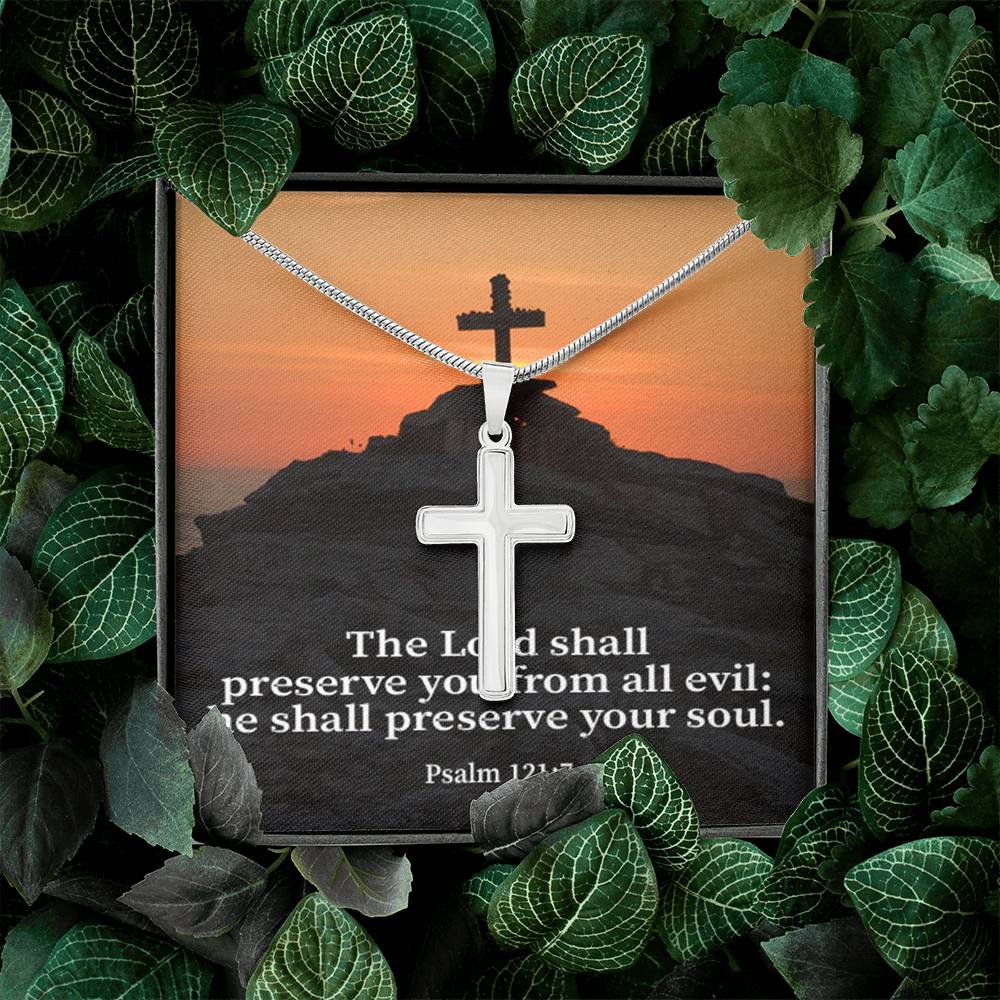 Scripture Card Hope Psalm 121:7 Cross Card Necklace w Stainless Steel Pendant Religious Gift-Express Your Love Gifts