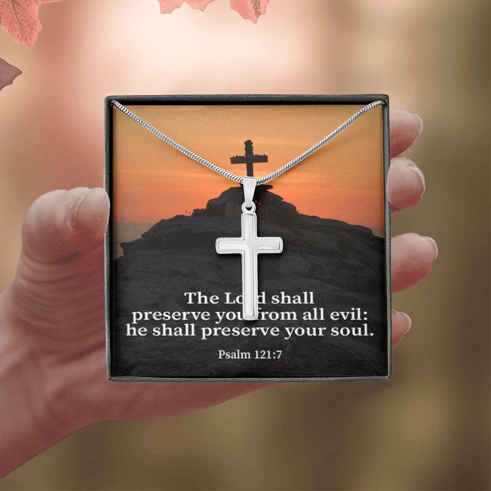 Scripture Card Hope Psalm 121:7 Cross Card Necklace w Stainless Steel Pendant Religious Gift-Express Your Love Gifts