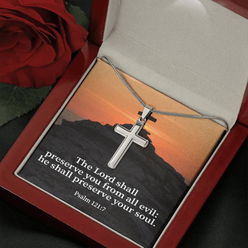 Scripture Card Hope Psalm 121:7 Cross Card Necklace w Stainless Steel Pendant Religious Gift-Express Your Love Gifts
