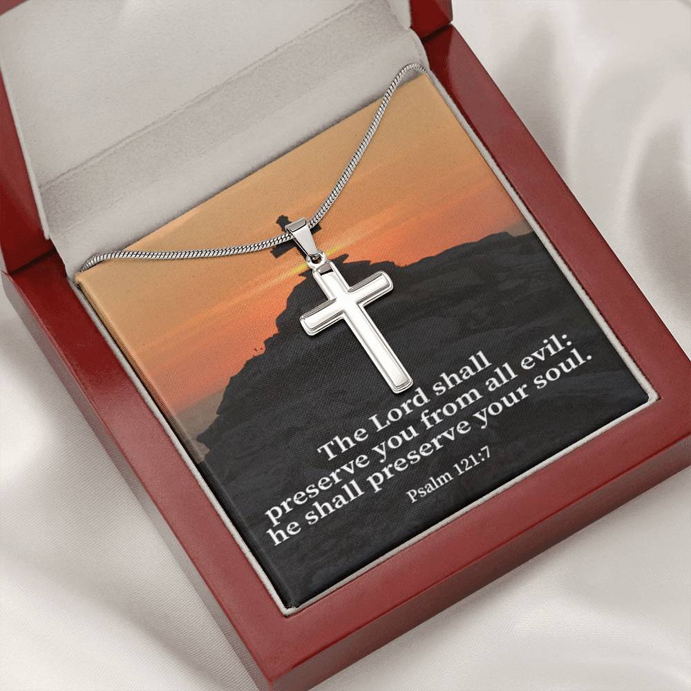Scripture Card Hope Psalm 121:7 Cross Card Necklace w Stainless Steel Pendant Religious Gift-Express Your Love Gifts