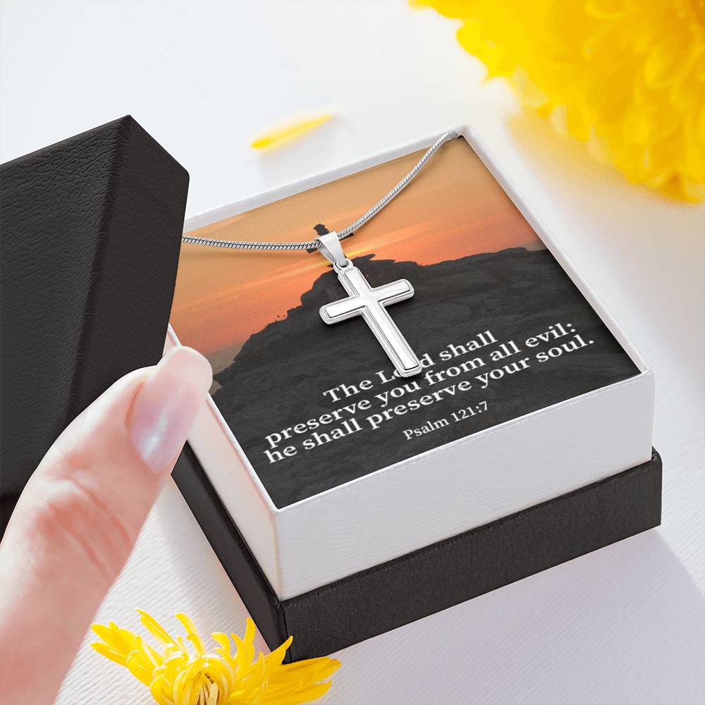 Scripture Card Hope Psalm 121:7 Cross Card Necklace w Stainless Steel Pendant Religious Gift-Express Your Love Gifts