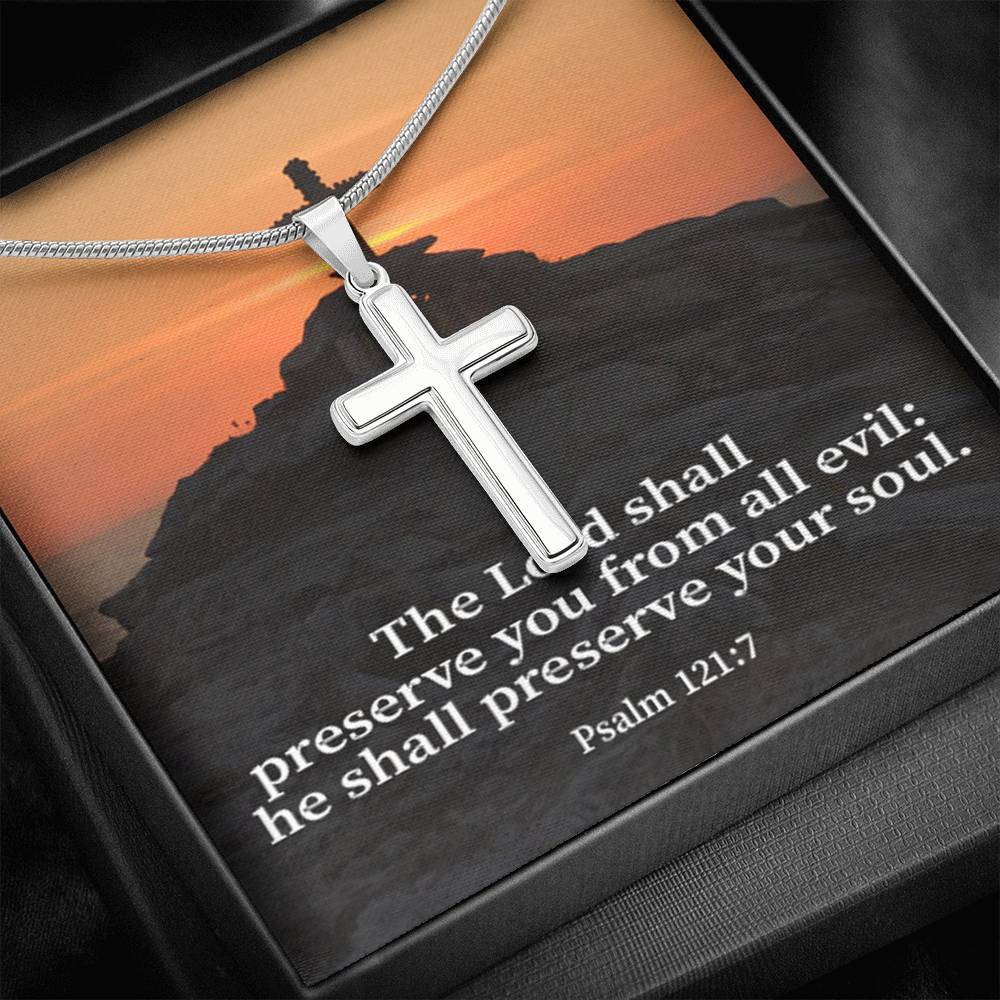 Scripture Card Hope Psalm 121:7 Cross Card Necklace w Stainless Steel Pendant Religious Gift-Express Your Love Gifts