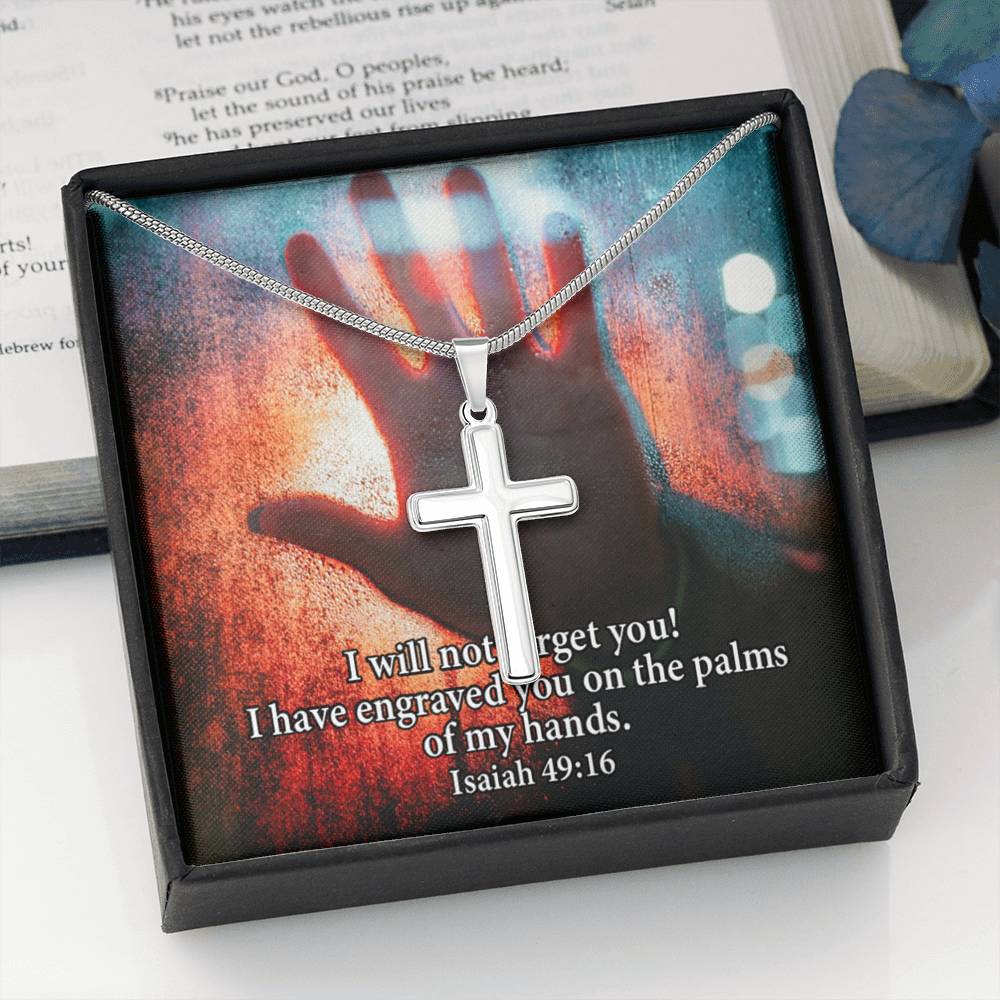 Scripture Card Isaiah 49:16 Cross Card Necklace w Stainless Steel Pendant Religious Gift-Express Your Love Gifts