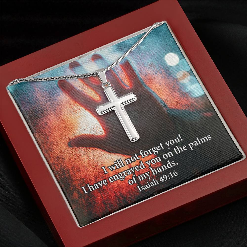 Scripture Card Isaiah 49:16 Cross Card Necklace w Stainless Steel Pendant Religious Gift-Express Your Love Gifts