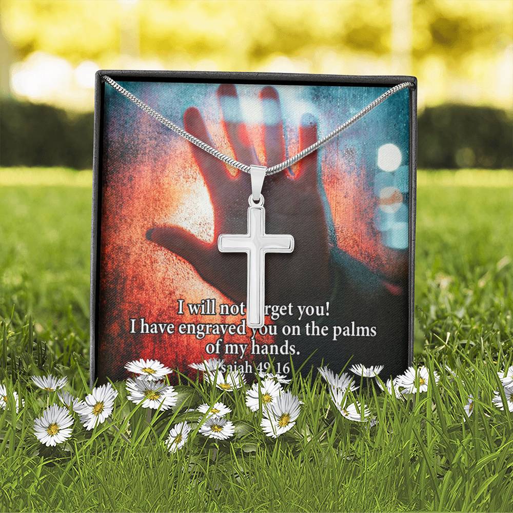 Scripture Card Isaiah 49:16 Cross Card Necklace w Stainless Steel Pendant Religious Gift-Express Your Love Gifts