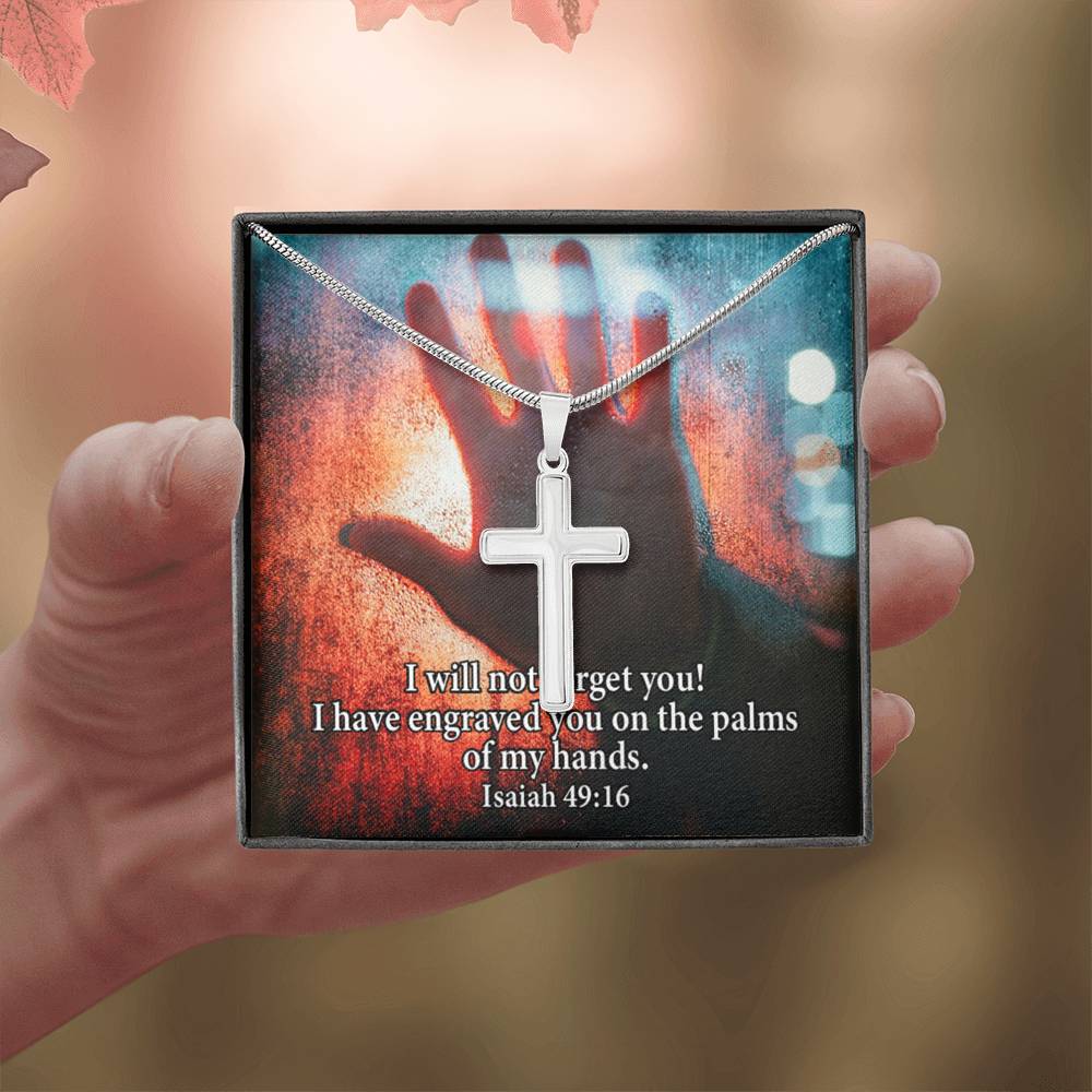 Scripture Card Isaiah 49:16 Cross Card Necklace w Stainless Steel Pendant Religious Gift-Express Your Love Gifts