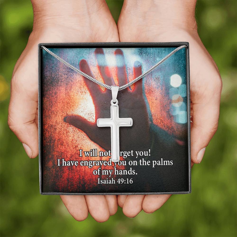 Scripture Card Isaiah 49:16 Cross Card Necklace w Stainless Steel Pendant Religious Gift-Express Your Love Gifts