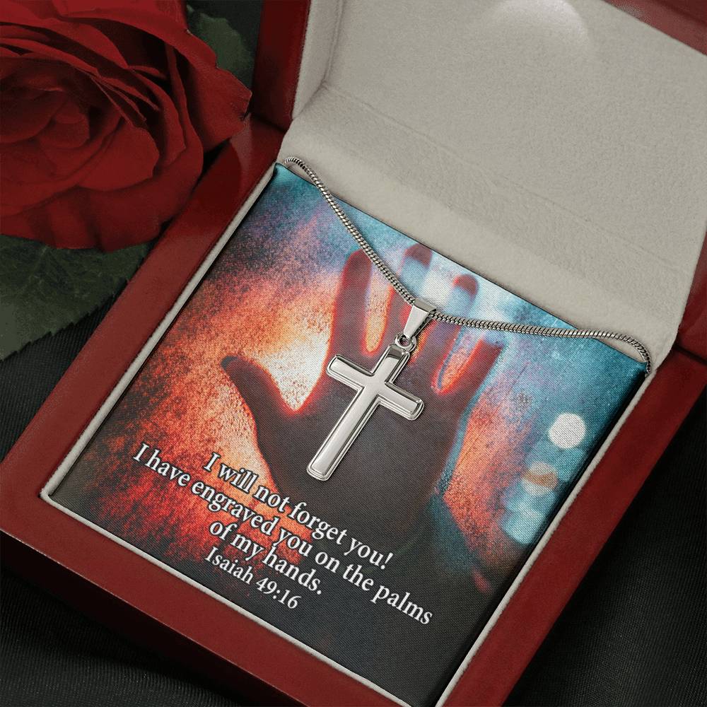 Scripture Card Isaiah 49:16 Cross Card Necklace w Stainless Steel Pendant Religious Gift-Express Your Love Gifts