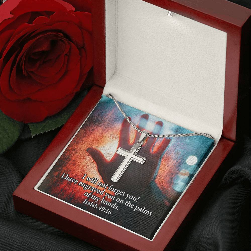 Scripture Card Isaiah 49:16 Cross Card Necklace w Stainless Steel Pendant Religious Gift-Express Your Love Gifts