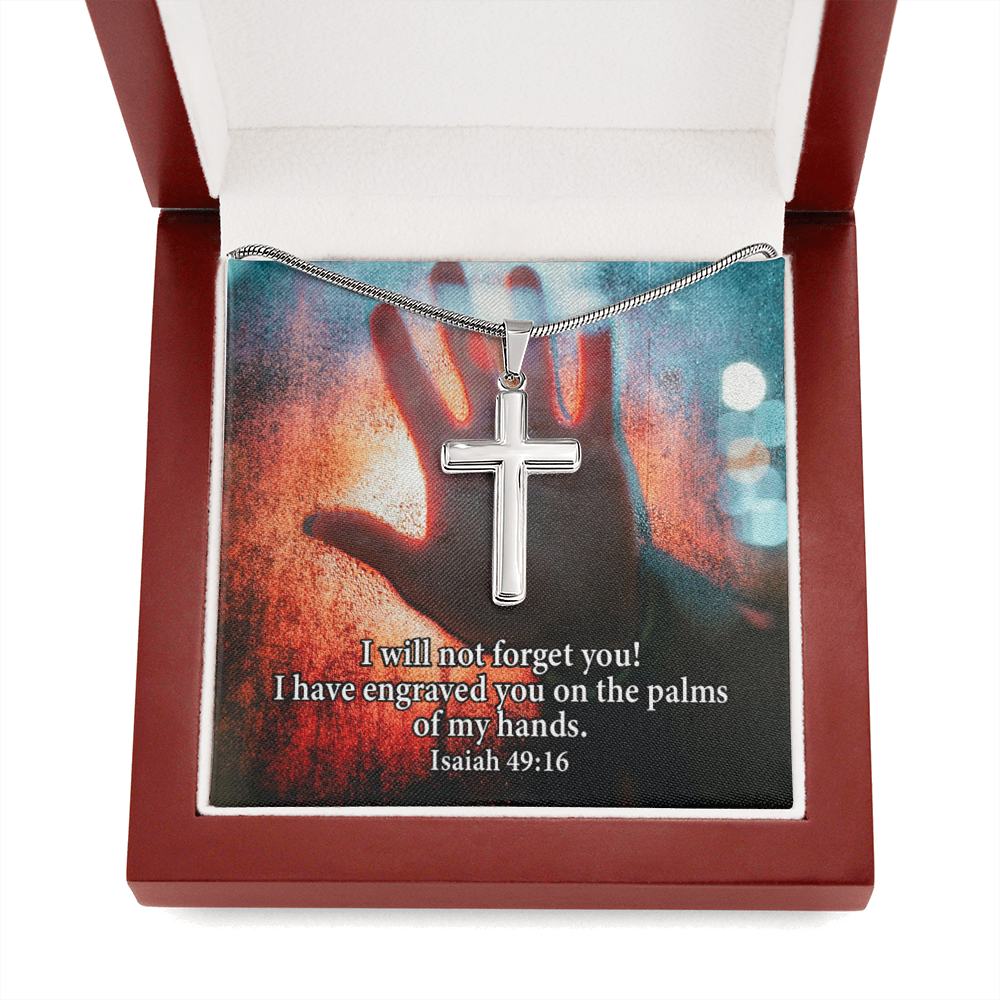Scripture Card Isaiah 49:16 Cross Card Necklace w Stainless Steel Pendant Religious Gift-Express Your Love Gifts