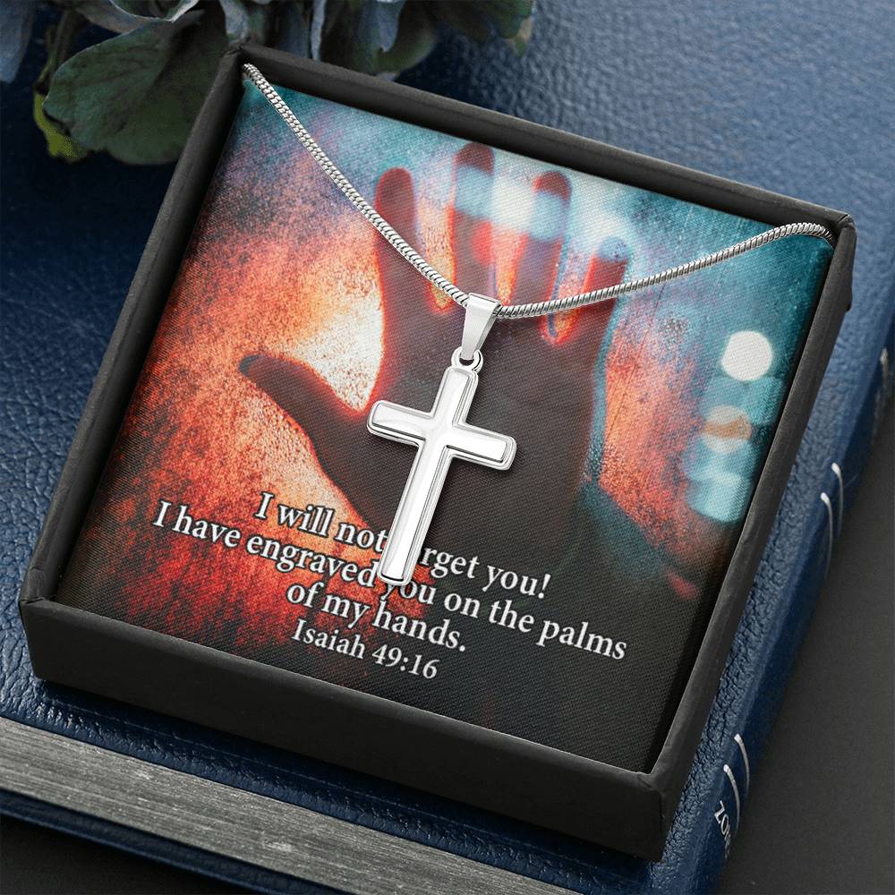 Scripture Card Isaiah 49:16 Cross Card Necklace w Stainless Steel Pendant Religious Gift-Express Your Love Gifts