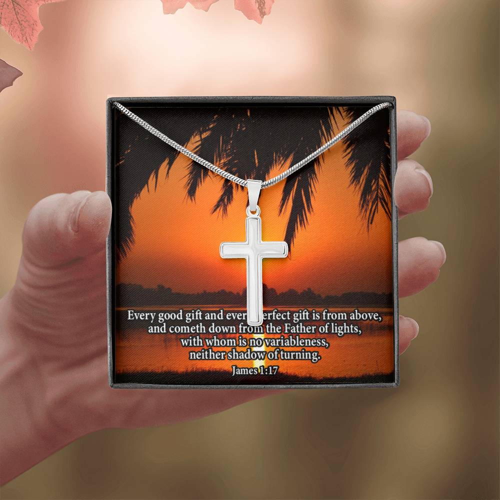Scripture Card James 1:17 Cross Card Necklace w Stainless Steel Pendant Religious Gift-Express Your Love Gifts