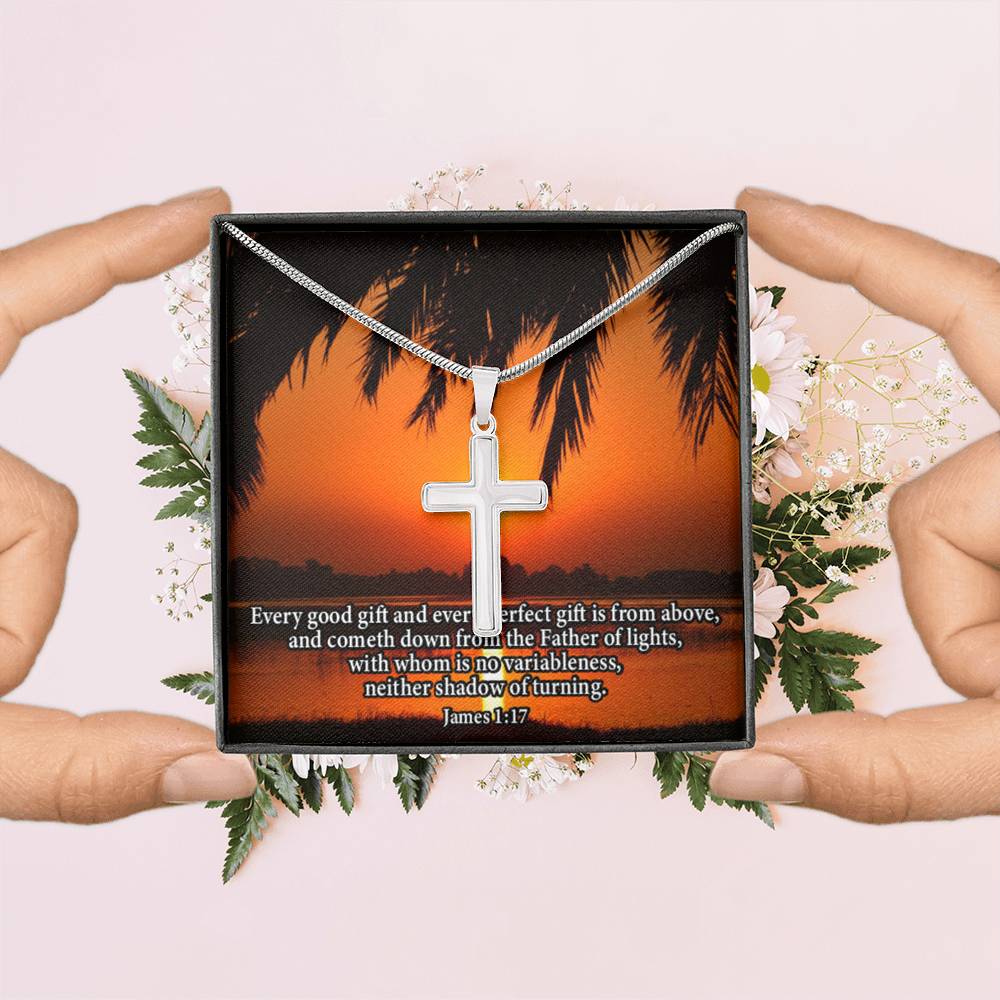 Scripture Card James 1:17 Cross Card Necklace w Stainless Steel Pendant Religious Gift-Express Your Love Gifts