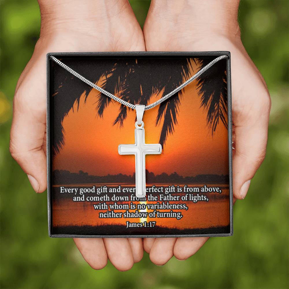 Scripture Card James 1:17 Cross Card Necklace w Stainless Steel Pendant Religious Gift-Express Your Love Gifts