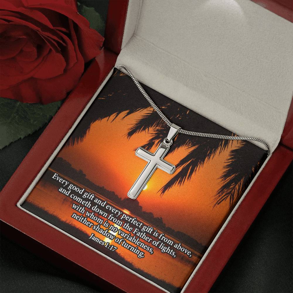 Scripture Card James 1:17 Cross Card Necklace w Stainless Steel Pendant Religious Gift-Express Your Love Gifts