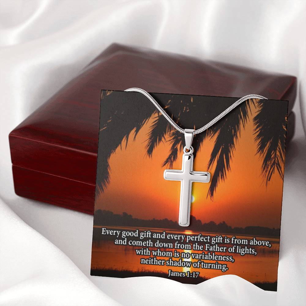 Scripture Card James 1:17 Cross Card Necklace w Stainless Steel Pendant Religious Gift-Express Your Love Gifts