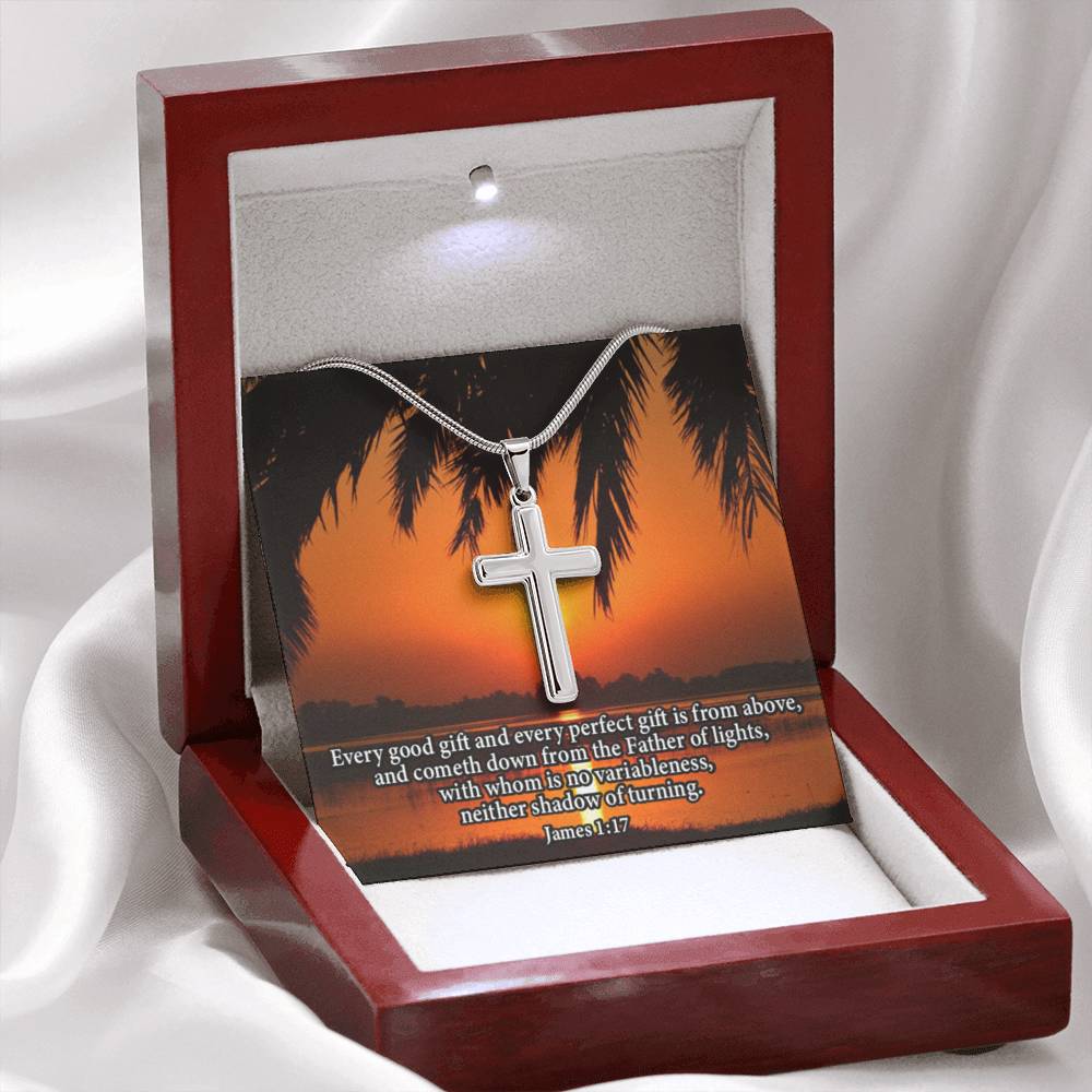 Scripture Card James 1:17 Cross Card Necklace w Stainless Steel Pendant Religious Gift-Express Your Love Gifts