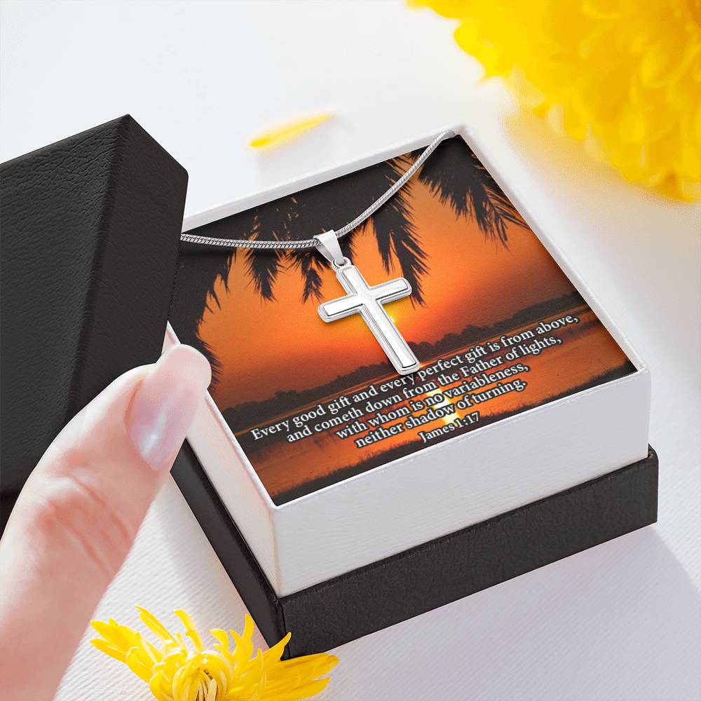 Scripture Card James 1:17 Cross Card Necklace w Stainless Steel Pendant Religious Gift-Express Your Love Gifts