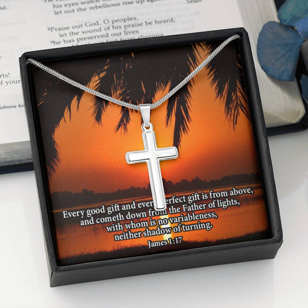 Scripture Card James 1:17 Cross Card Necklace w Stainless Steel Pendant Religious Gift-Express Your Love Gifts