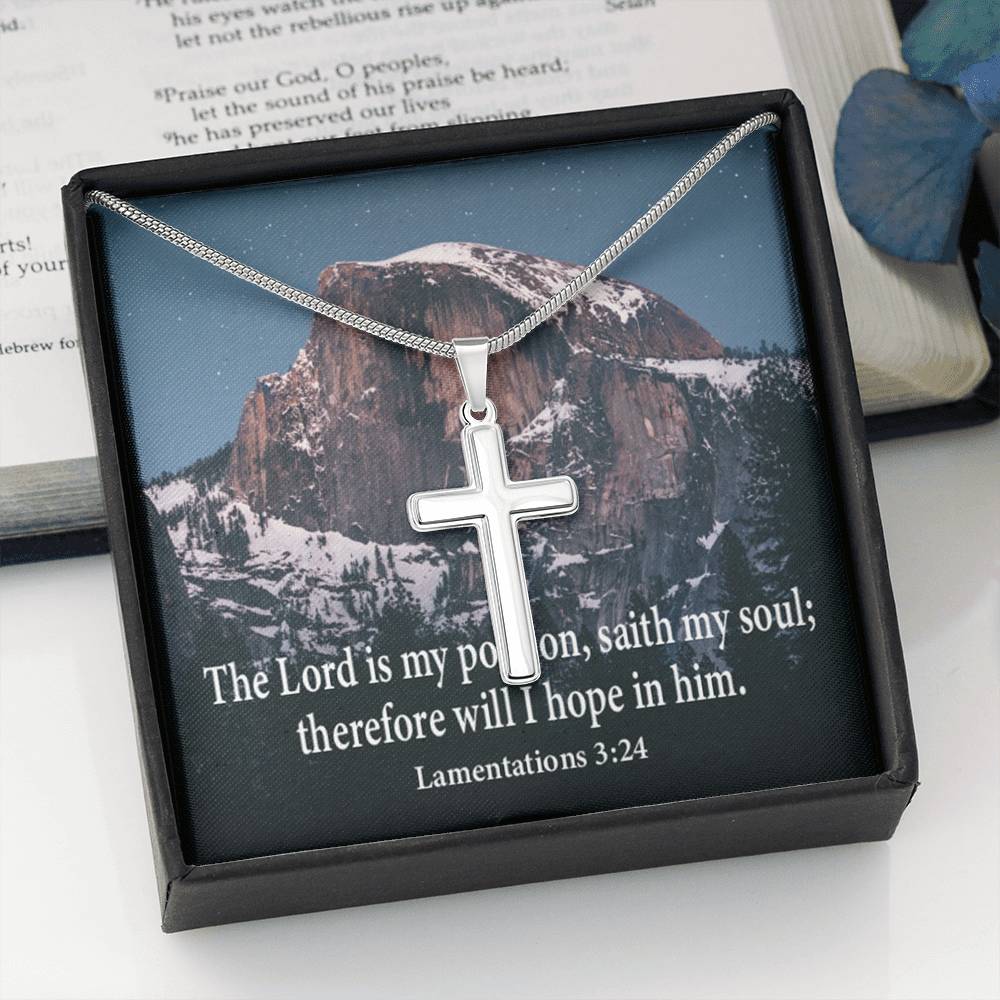 Scripture Card Lamentations 32:4 Cross Card Necklace w Stainless Steel Pendant Religious Gift-Express Your Love Gifts