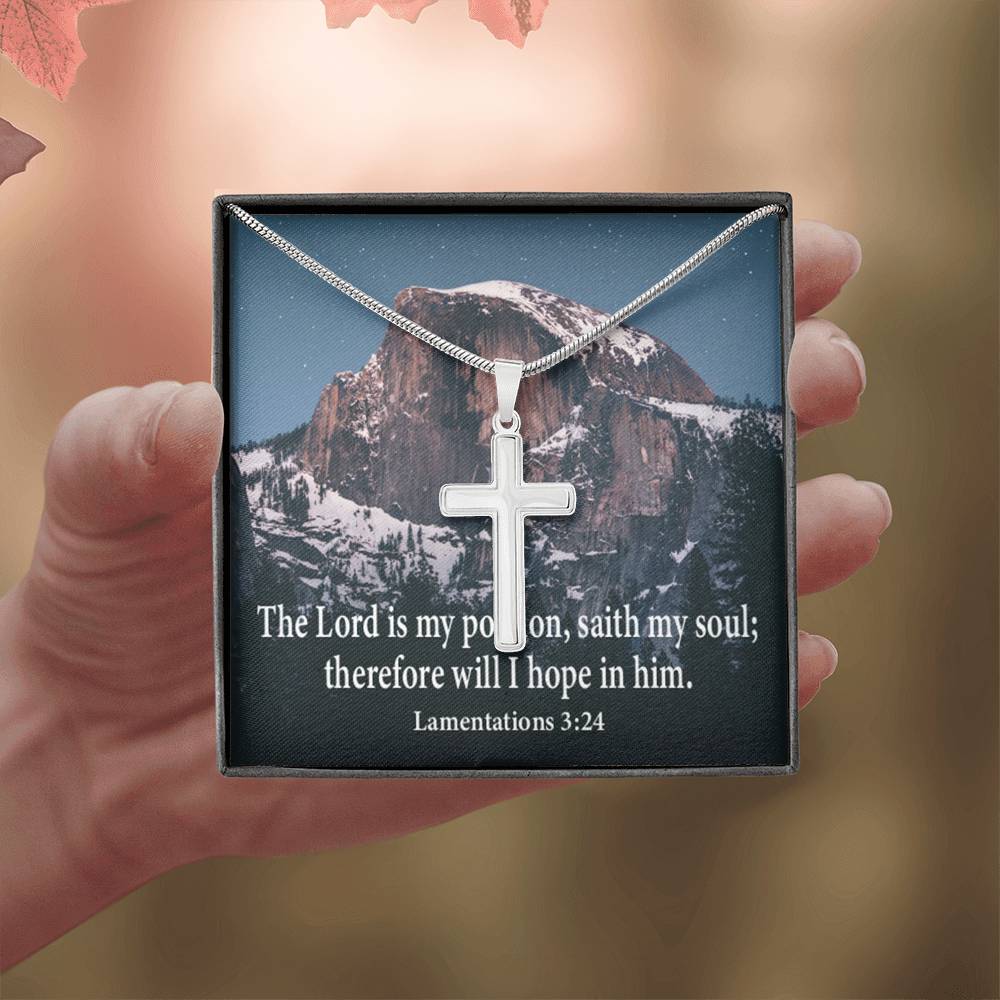 Scripture Card Lamentations 32:4 Cross Card Necklace w Stainless Steel Pendant Religious Gift-Express Your Love Gifts