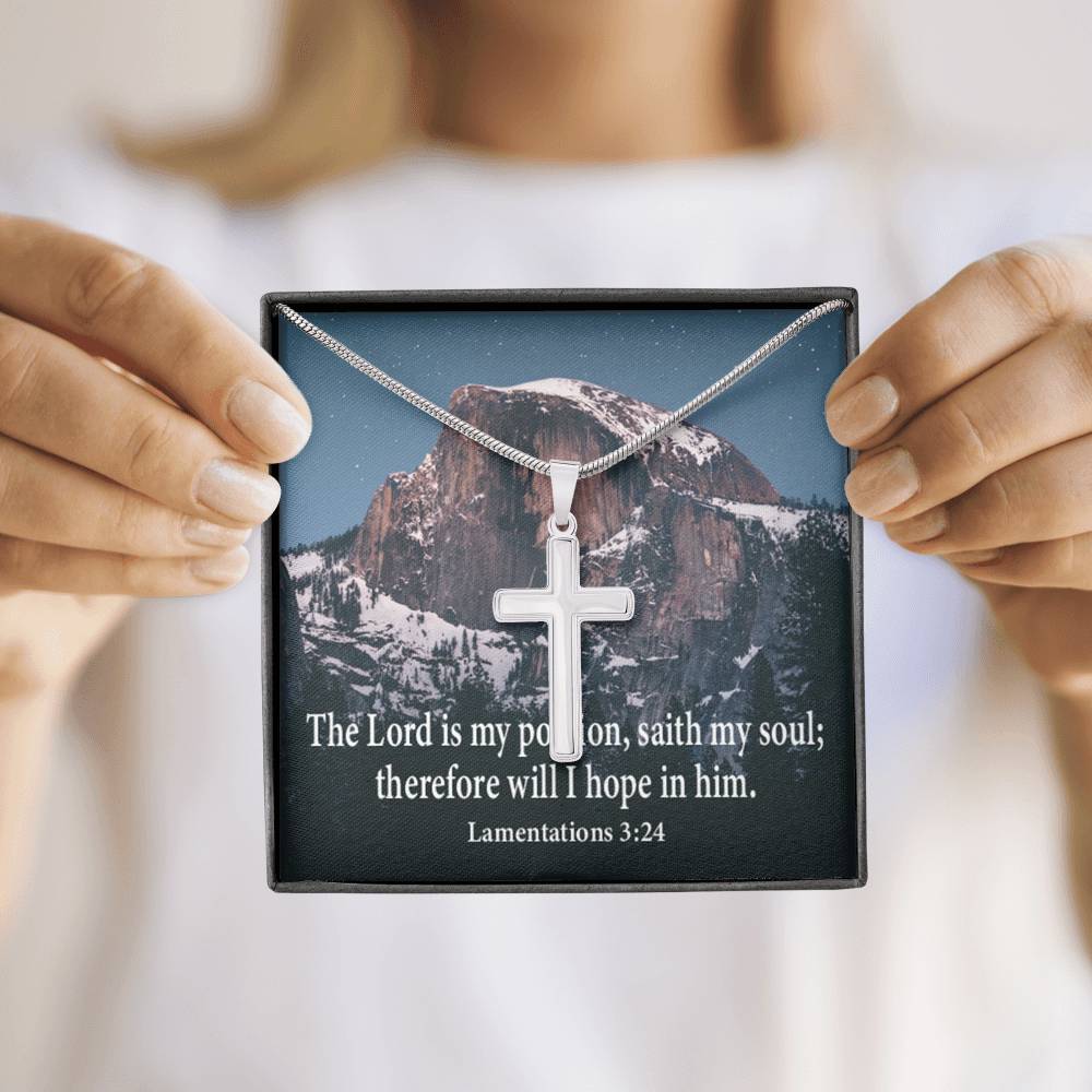 Scripture Card Lamentations 32:4 Cross Card Necklace w Stainless Steel Pendant Religious Gift-Express Your Love Gifts