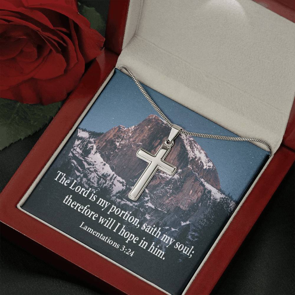 Scripture Card Lamentations 32:4 Cross Card Necklace w Stainless Steel Pendant Religious Gift-Express Your Love Gifts