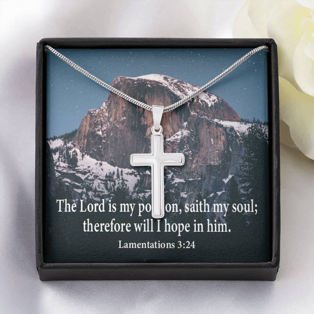 Scripture Card Lamentations 32:4 Cross Card Necklace w Stainless Steel Pendant Religious Gift-Express Your Love Gifts