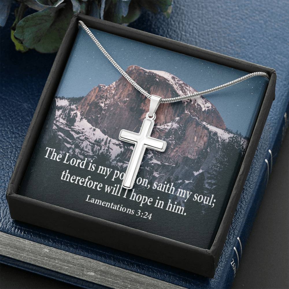 Scripture Card Lamentations 32:4 Cross Card Necklace w Stainless Steel Pendant Religious Gift-Express Your Love Gifts