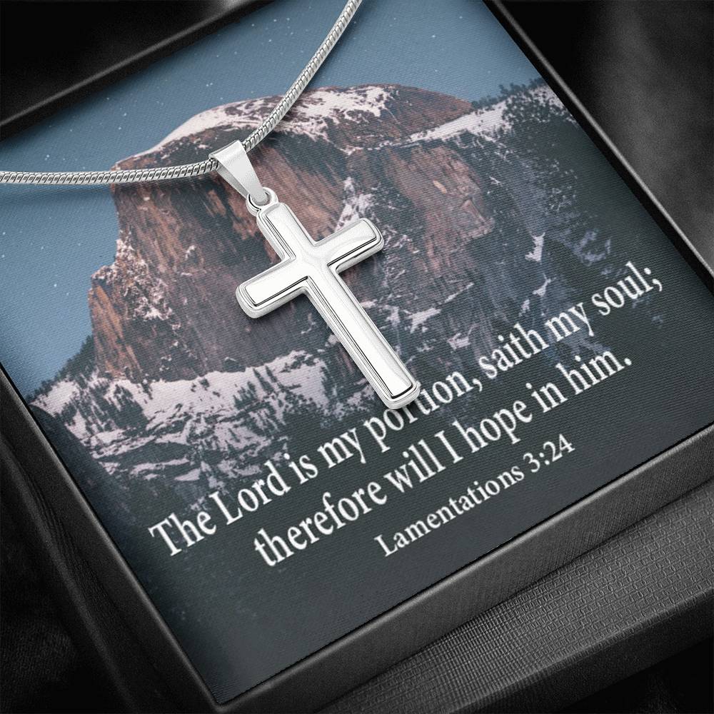Scripture Card Lamentations 32:4 Cross Card Necklace w Stainless Steel Pendant Religious Gift-Express Your Love Gifts